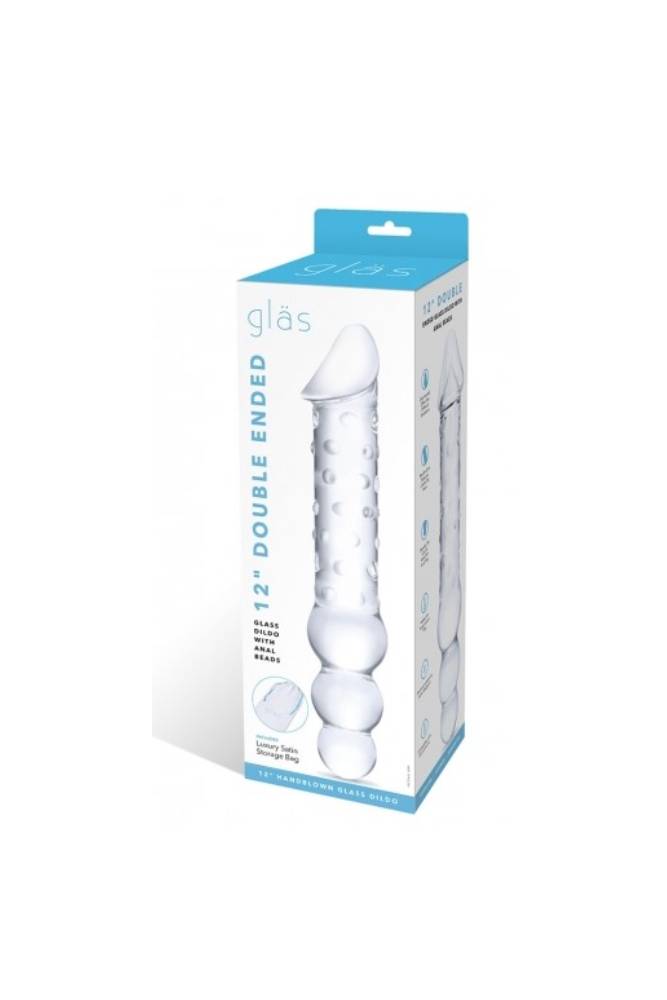 Gläs - 12" Double Ended Glass Dildo With Anal Beads - Clear - Stag Shop