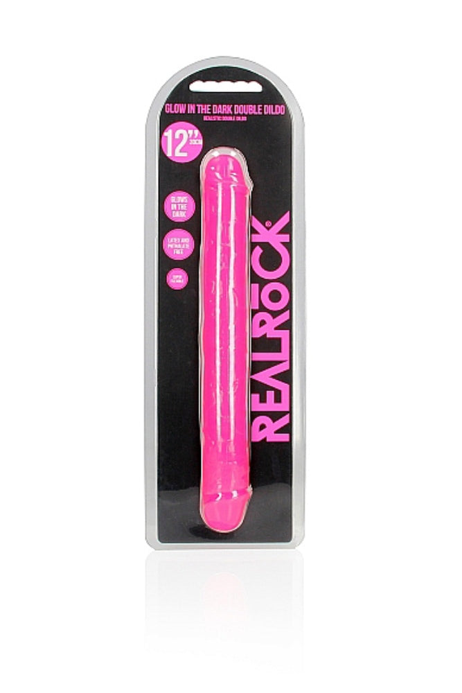 Shots Toys - Real Rock - 12" Glow in the Dark Double Dong - Pink - Stag Shop