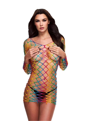 Lapdance Lingerie - LC-87 - Fencenet Rainbow Mini Dress - Stag Shop