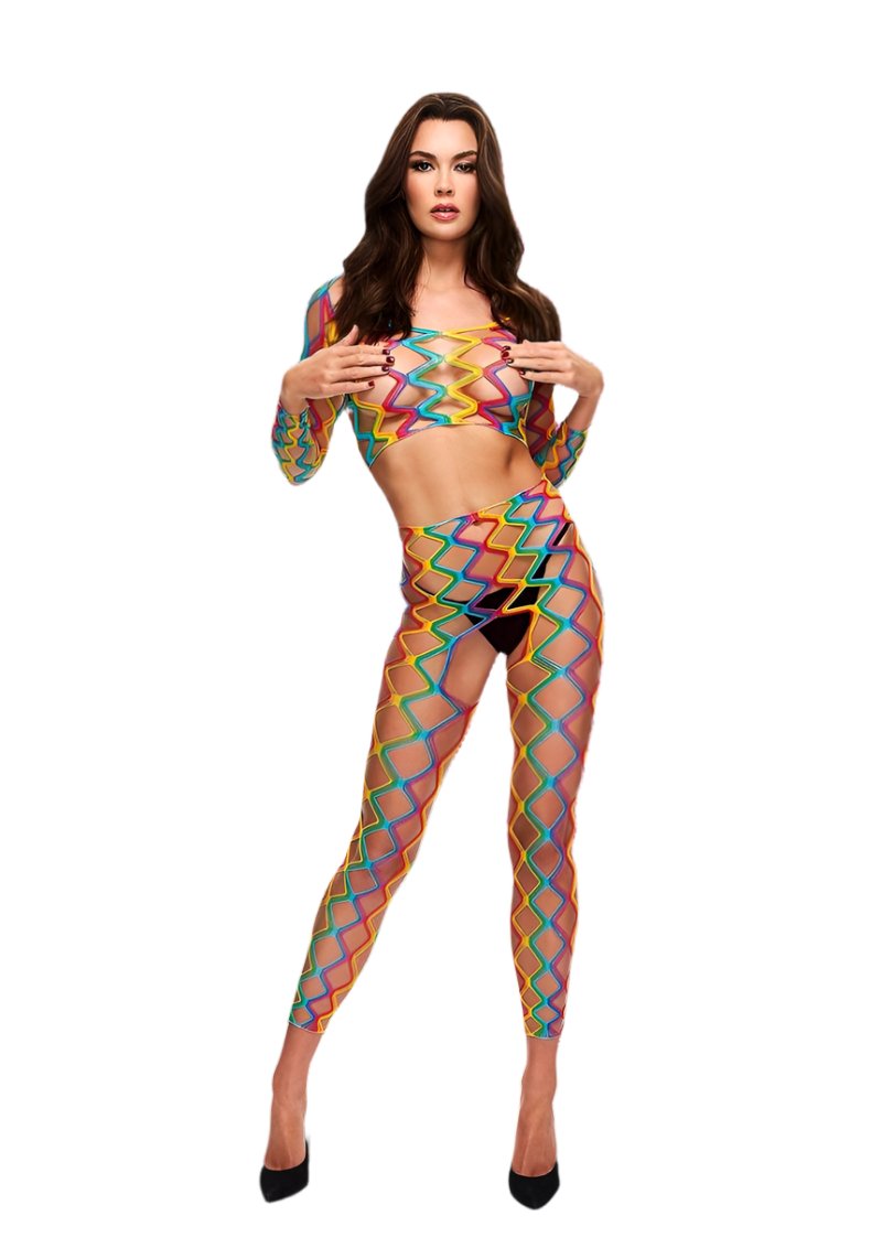 Lapdance Lingerie - LC-88 - 2 PC RAINBOW CROP TOP & PANTS SET - Stag Shop