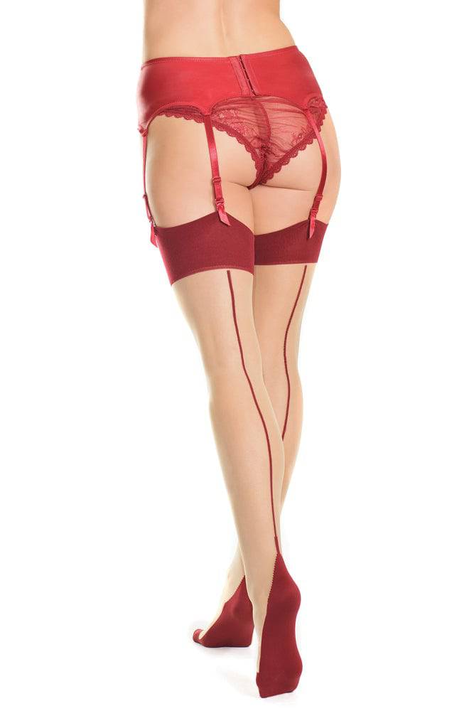 Coquette - 1909X - Garter Stockings - Red/Nude - OSXL - Stag Shop