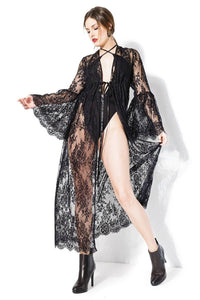 Thumbnail for Coquette - 20208 - Lace Robe - Black - OS - Stag Shop