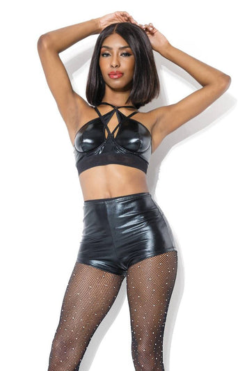 Coquette - 20212 - Wet Look Bra - Black - Stag Shop