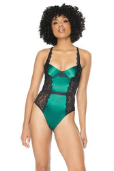 Coquette - 20301 - Lace & Satin Teddy - Green/Black - Stag Shop