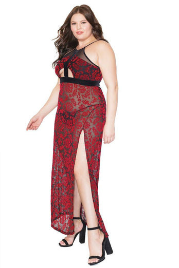 Coquette - 20305 Plus - Halter Gown - Red/Black - OSXL - Stag Shop