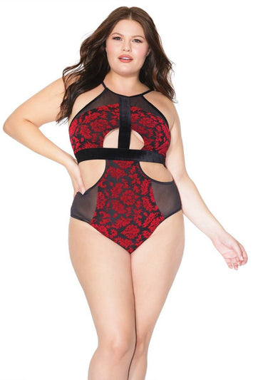 Coquette - 20306 Plus - Halter Teddy - Red/Black - OSXL - Stag Shop