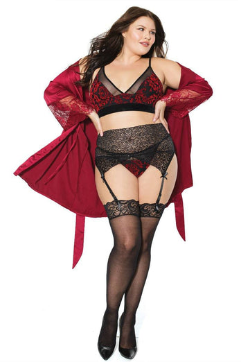 Coquette - 20307 Plus - Bra & Panty Set - Red/Black - OSXL - Stag Shop