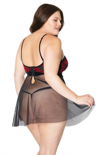 Coquette - 20308 Plus - Halter Babydoll & G-string Set - Red/Black - OSXL - Stag Shop