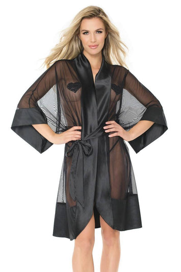 Coquette - 20310 - Sheer Kimono - Black - OS - Stag Shop