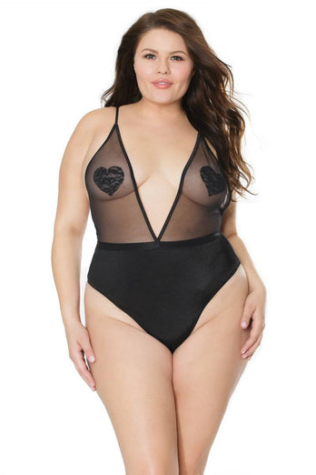 Coquette - 20311X - Plus Size Crotchless Teddy - Black - OS/XL - Stag Shop
