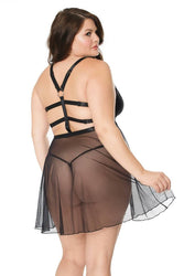 Coquette - 20312X - Plus Size Babydoll & G-String Set - Black - OS/XL - Stag Shop
