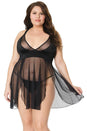 Coquette - 20312X - Plus Size Babydoll & G-String Set - Black - OS/XL - Stag Shop