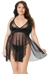 Coquette - 20312X - Plus Size Babydoll & G-String Set - Black - OS/XL - Stag Shop