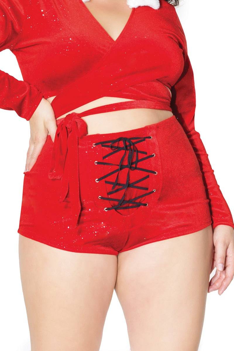 Coquette - 20317 Plus - High Waisted Shorts - Red/White - OSXL - Stag Shop