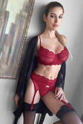 Coquette - 20318 - Bra Garter Belt & G-String Set - Red - Stag Shop