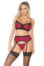 Coquette - 20319 - Bra Garter Belt & G-String Set - Red/Black - Stag Shop
