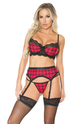 Coquette - 20319 - Bra Garter Belt & G-String Set - Red/Black - Stag Shop