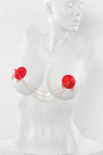 Coquette - 20328 - Pasties with Chain - Red/Gold - Stag Shop