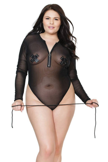 Coquette - 20406 Plus - Mesh Teddy - Black - OSXL - Stag Shop