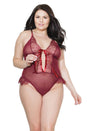 Coquette - 20407 Plus - Crotchless Teddy - Merlot - OSXL - Stag Shop