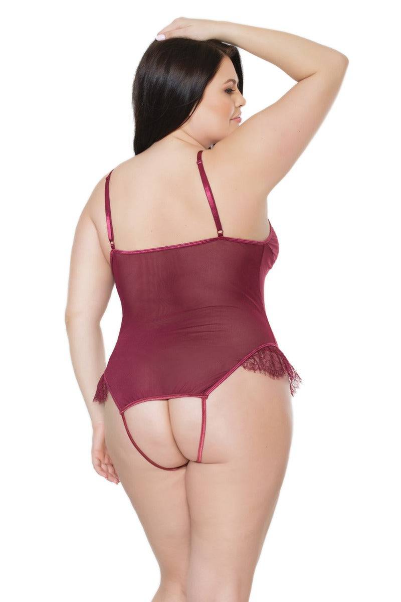 Coquette - 20407 Plus - Crotchless Teddy - Merlot - OSXL - Stag Shop