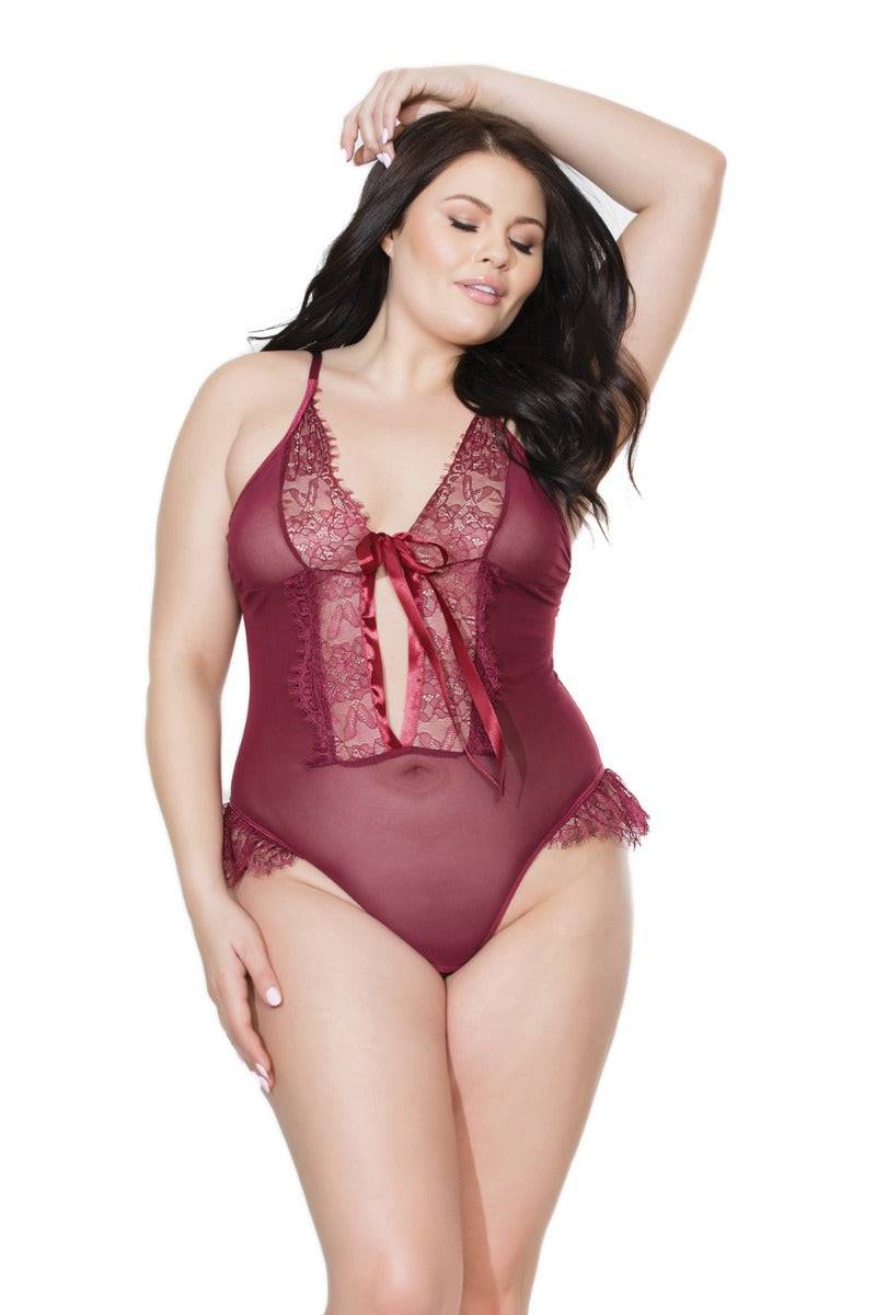 Coquette - 20407 Plus - Crotchless Teddy - Merlot - OSXL - Stag Shop