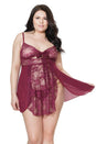 Coquette - 20408 Plus - Babydoll & G-String Set - Merlot - OSXL - Stag Shop