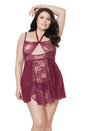 Coquette - 20408 Plus - Babydoll & G-String Set - Merlot - OSXL - Stag Shop
