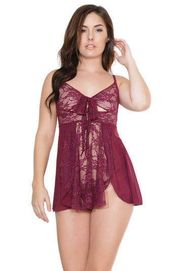 Coquette - 20408 - Babydoll & G-String Set - Merlot - OS - Stag Shop