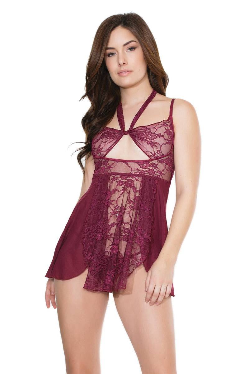 Coquette - 20408 - Babydoll & G-String Set - Merlot - OS - Stag Shop