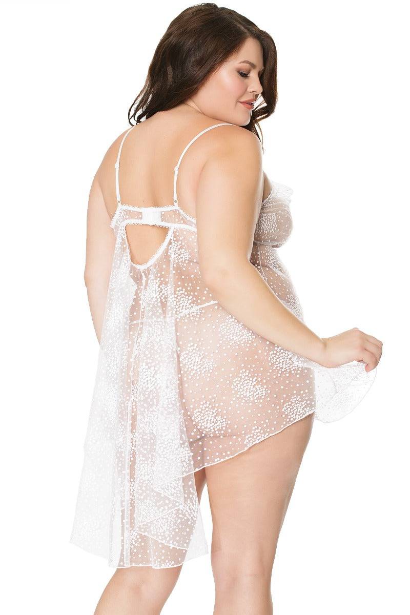 Coquette - 21101X - Plus Size Babydoll & G-String Set - White - OS/XL - Stag Shop