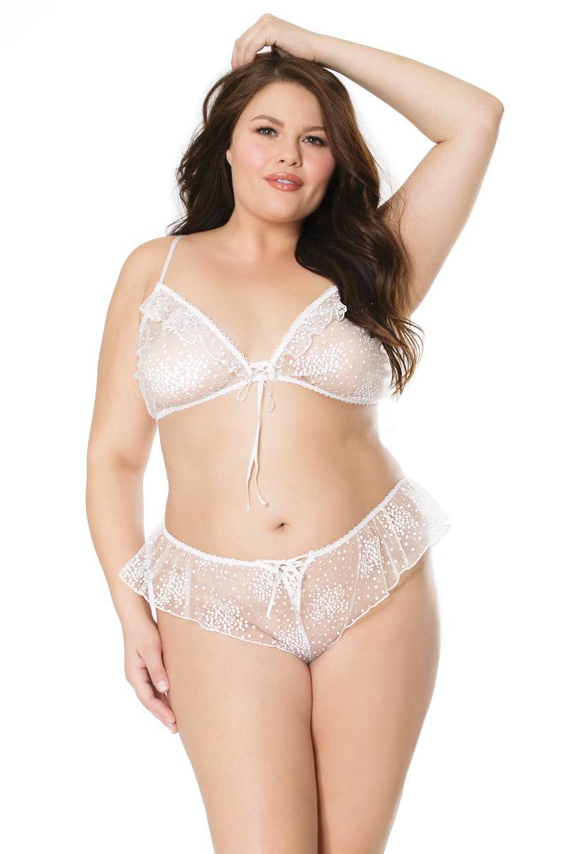 Coquette - 21102X - Plus Size Bralette & Panty Set - White - OS/XL - Stag Shop