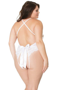 Thumbnail for Coquette - 21107X - Plus Size Crotchless Teddy - White - OS/XL - Stag Shop