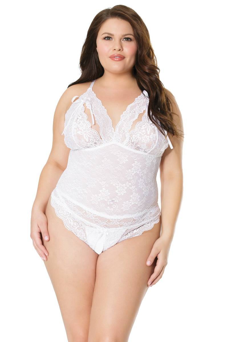 Coquette - 21107X - Plus Size Crotchless Teddy - White - OS/XL - Stag Shop