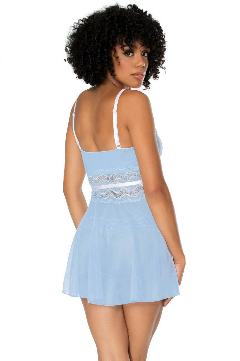 Coquette - 21109 - Babydoll & Thong Set - Blue/White - Stag Shop