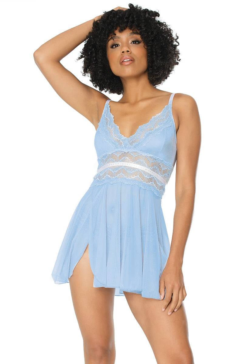 Coquette - 21109 - Babydoll & Thong Set - Blue/White - Stag Shop