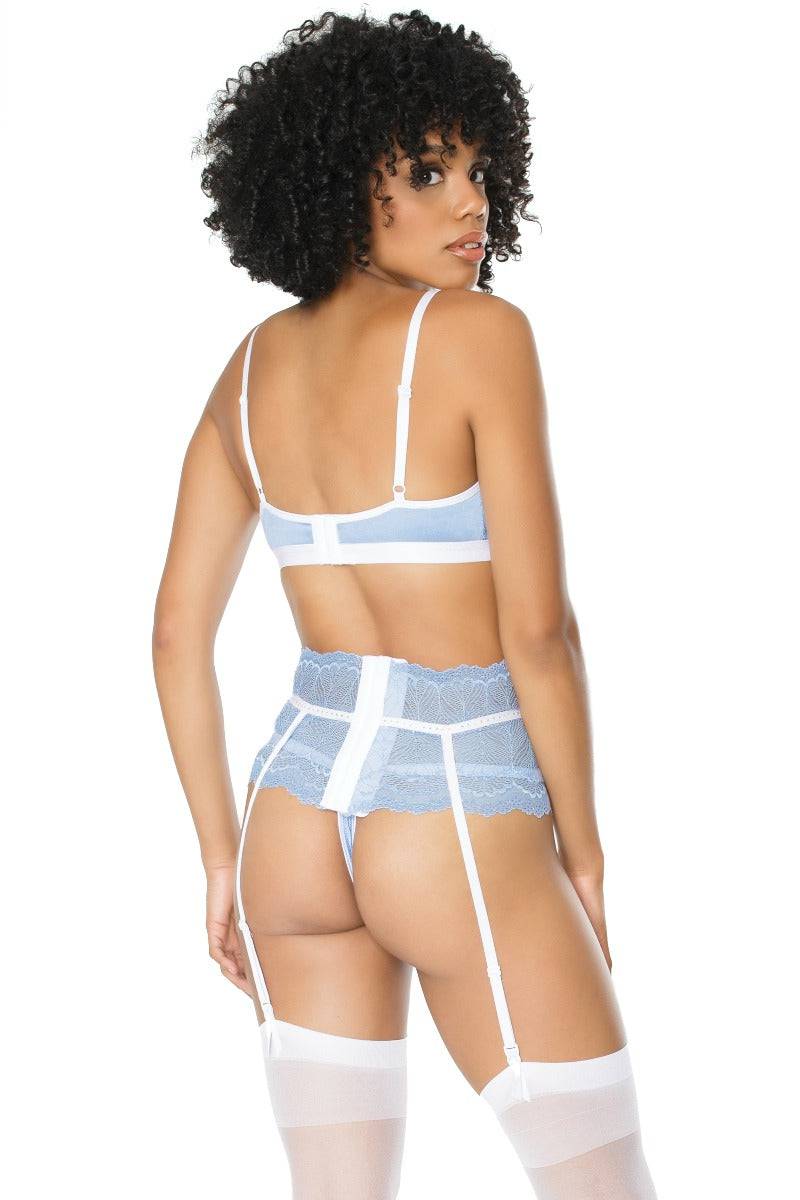 Coquette - 21110 - Bra Garter Belt and G-string Set - Blue/White - Stag Shop
