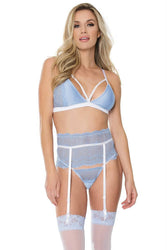 Coquette - 21110 - Bra Garter Belt and G-string Set - Blue/White - Stag Shop