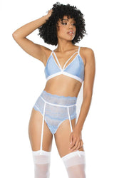 Coquette - 21110 - Bra Garter Belt and G-string Set - Blue/White - Stag Shop