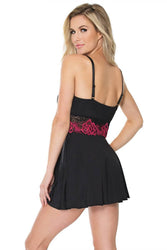 Coquette - 21124 - Babydoll and G-String Set - Black/Fuchsia - OS - Stag Shop