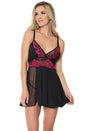 Coquette - 21124 - Babydoll and G-String Set - Black/Fuchsia - OS - Stag Shop