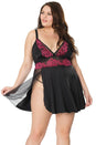 Coquette - 21124X - Plus Size Babydoll and G-String Set - Black/Fuchsia - OS/XL - Stag Shop