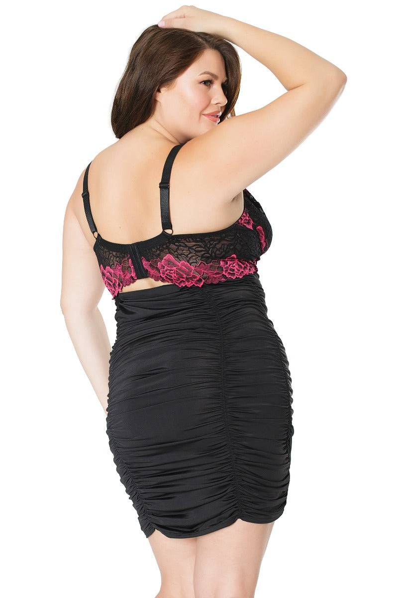 Coquette - 21125X - Plus Size Chemise - Black/Fuchsia - Stag Shop