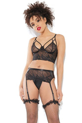 Coquette - 21223 - Longline Bra Garter Belt & G-string Set - Black - Stag Shop