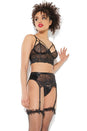 Coquette - 21223 - Longline Bra Garter Belt & G-string Set - Black - Stag Shop