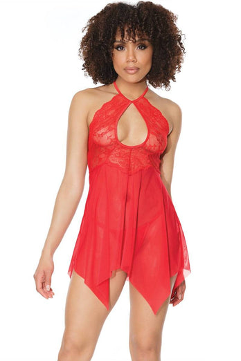 Coquette - 21305 - Halter Babydoll Set - Cranberry - OS - Stag Shop