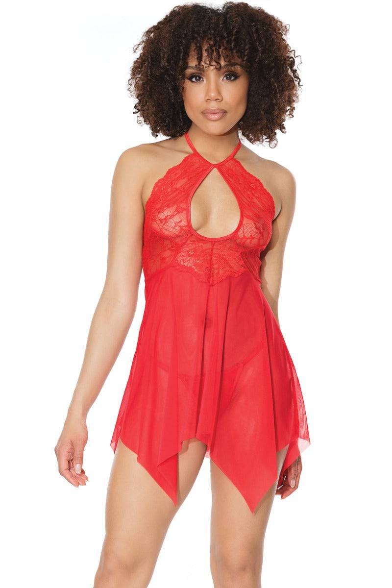 Coquette - 21305 - Halter Babydoll Set - Cranberry - OS - Stag Shop