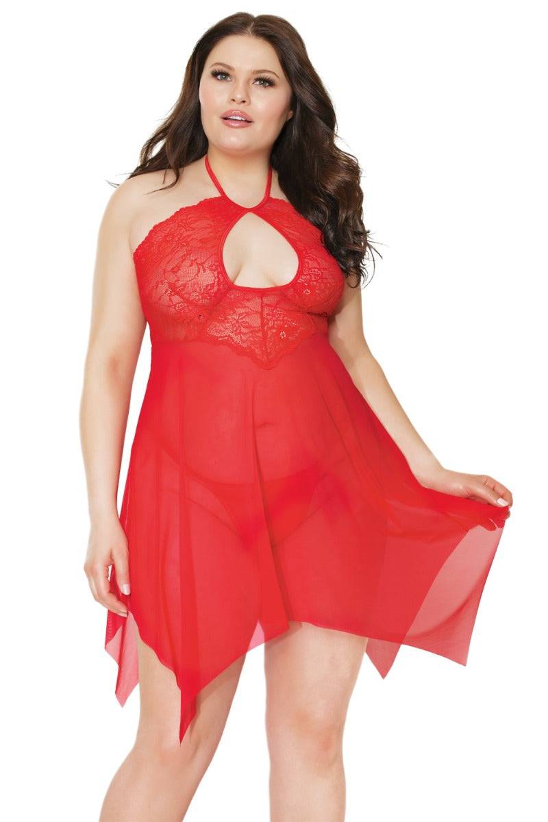 Coquette - 21305 - Halter Babydoll Set - Cranberry - OS/XL - Stag Shop
