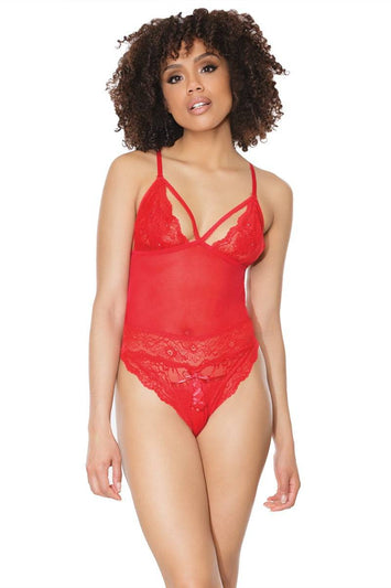 Coquette - 21306 - Crotchless Teddy - Cranberry - OS - Stag Shop