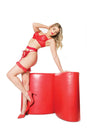 Coquette - 21308 - Bra Garter Belt & G-String Set - Cranberry - Stag Shop